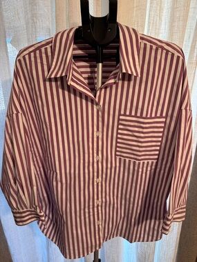 J. Jill berry and White Striped Button-Down Shirt size 2x NWT